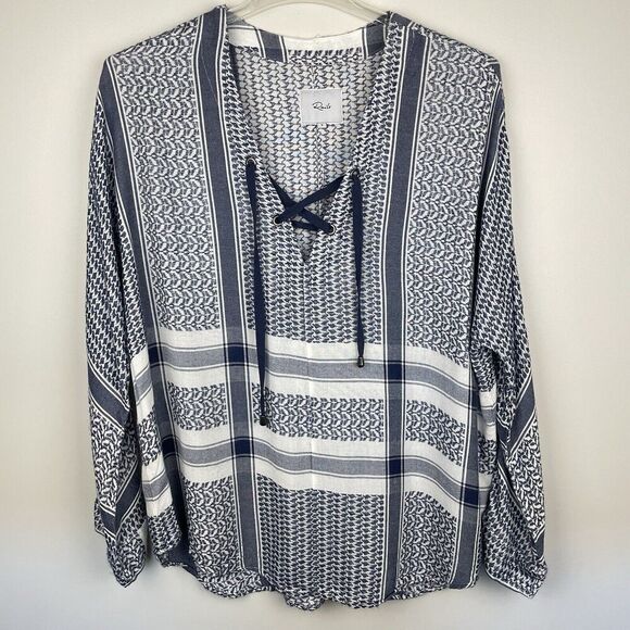 Rails Lily Tunic Top Womens Large Blue Geometric Lace Up Oversized Boho Beach - Picture 1 of 11